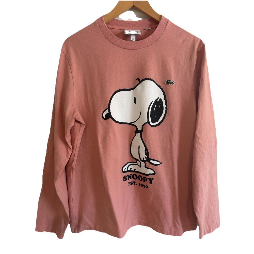 Lacoste X Peanuts Snoopy Long Sleeve T Shirt Pink Men's Size 5 L Large TH7742